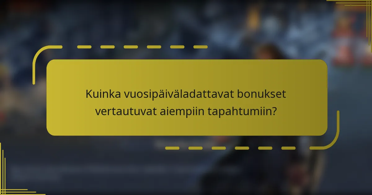 Kuinka vuosipäiväladattavat bonukset vertautuvat aiempiin tapahtumiin?